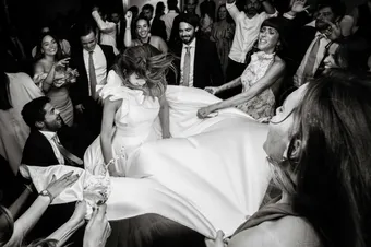Wedding party walking down the aisle